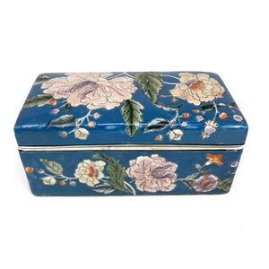 Vintage Japanese Porcelain Jewlery Trinket Box - Chinoiserie Peony Floral